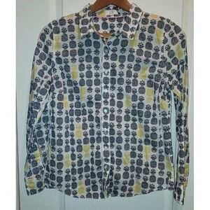 Women's Pineapple Print Button-Up Shirt in White and Yellow